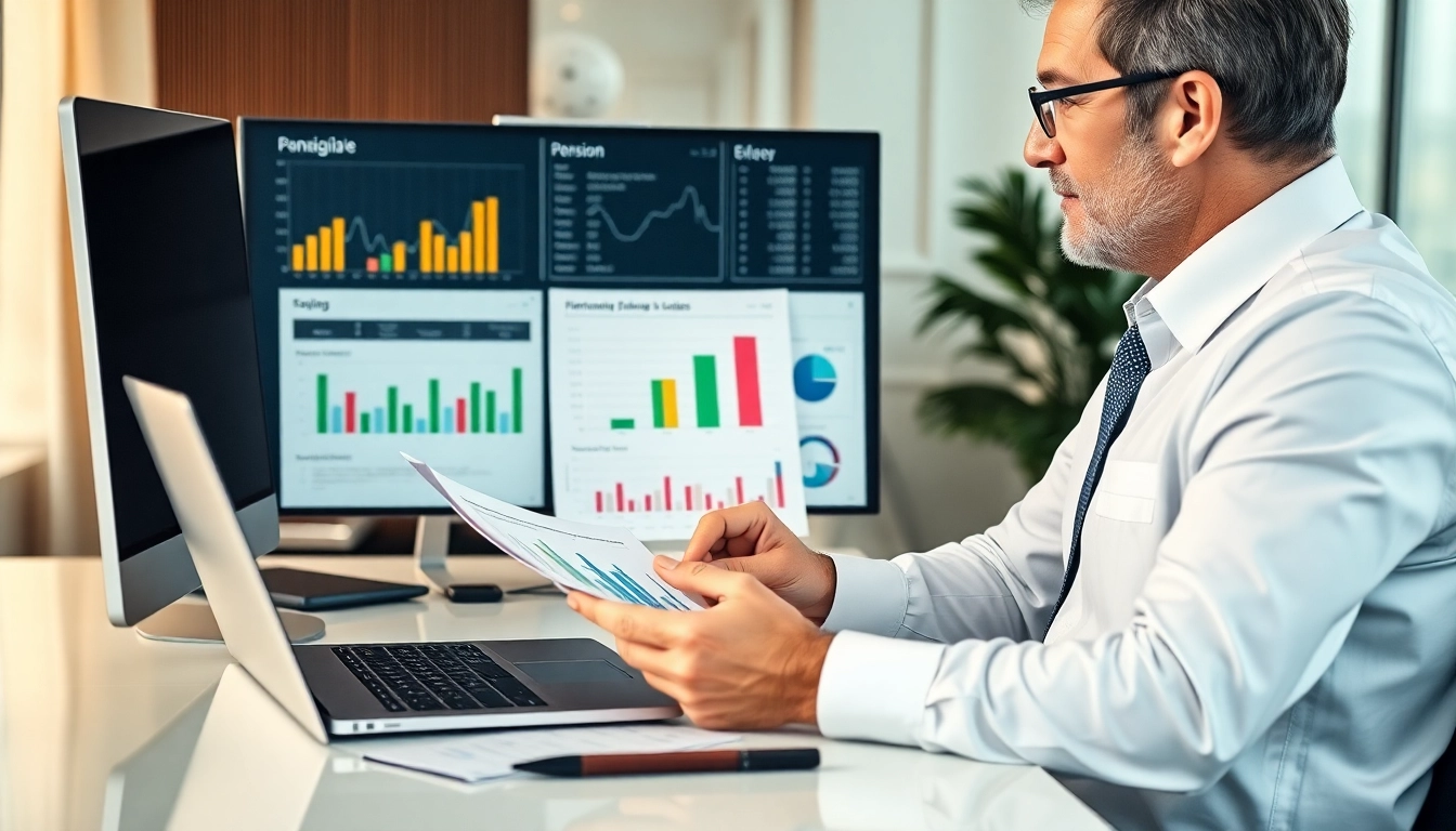 Pension Guide Financial advisor explaining pension options with clear charts and professional