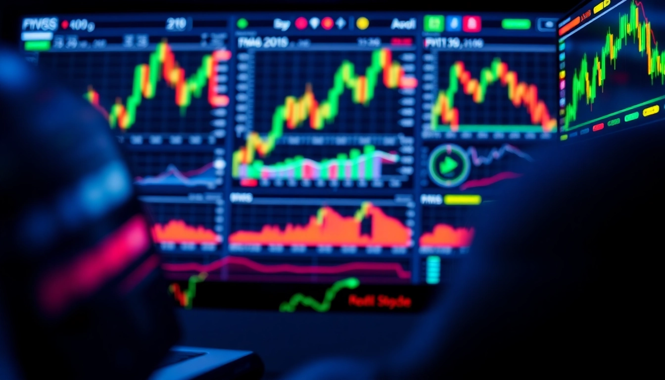 Professional trader using trading view platform with detailed charts and indicators for market